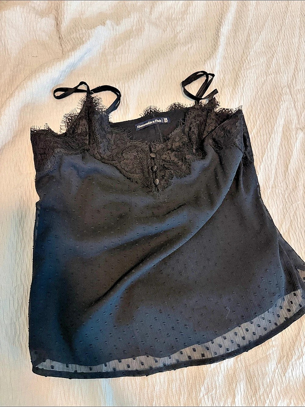 Abercrombie & Fitch Lace-Trim Button-Through Cami Black xxs